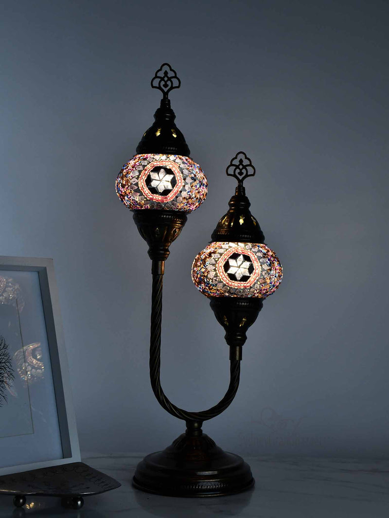 Turkish Mosaic Table Lamp Double X Small Colorful Circle Beads 1