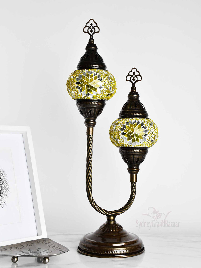 Turkish Mosaic Table Lamp Double X Small Yellow Lighting Sydney Grand Bazaar 