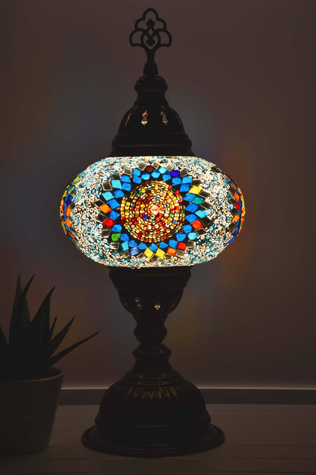Turkish Mosaic Table Lamp Multicoloured Aqua Circle Lighting Sydney Grand Bazaar 