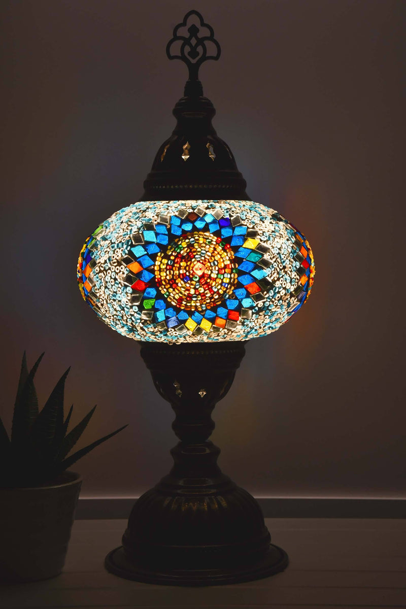 Turkish Mosaic Table Lamp Multicoloured Aqua Circle Lighting Sydney Grand Bazaar 