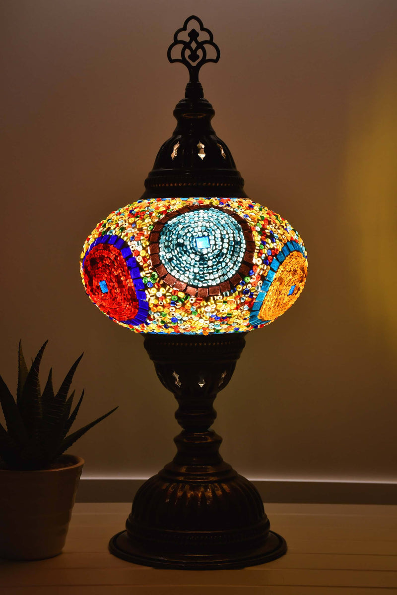 Turkish Table Lamp Multicoloured Mosaic Red Circle