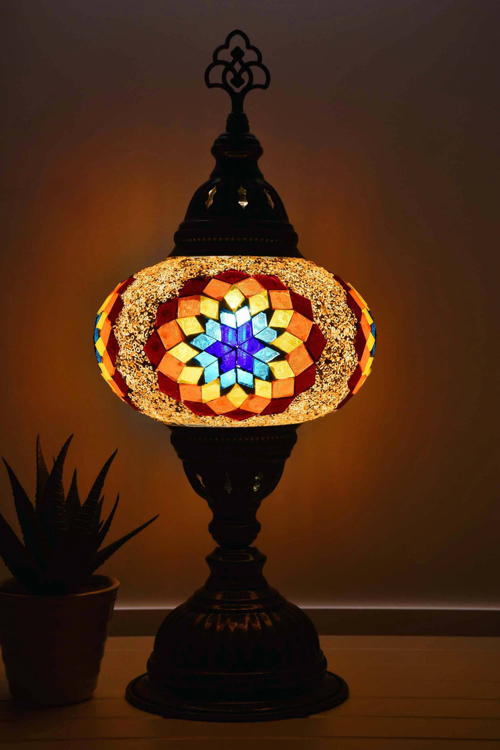 Turkish Mosaic Table Lamp Multicoloured Gold Beads Star Lighting Sydney Grand Bazaar 