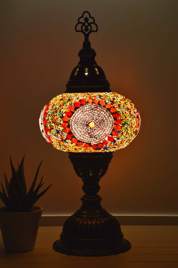 Turkish Mosaic Table Lamp Multicoloured Pink Circle Lighting Sydney Grand Bazaar 