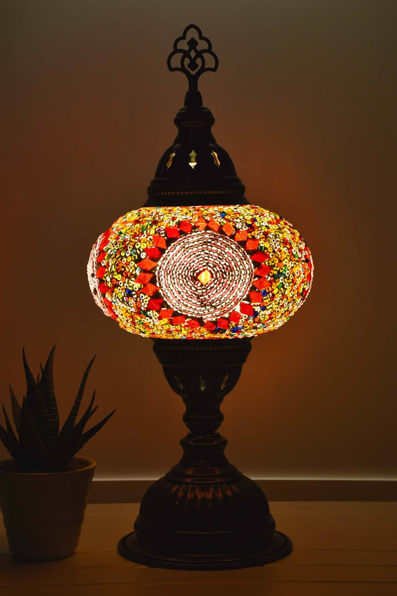 Turkish Table Lamp Multicoloured Mosaic Red Circle