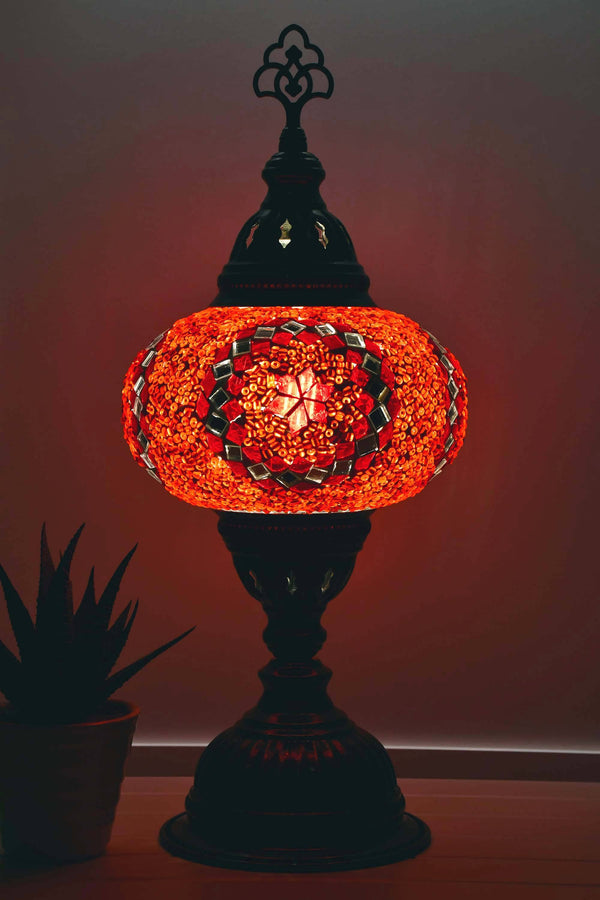 Turkish Mosaic Table Lamp Red Round Star Beads Lighting Sydney Grand Bazaar 