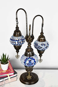 Turkish Mosaic Table Lamp Triple Medium Blue Beads Mixed Lighting Sydney Grand Bazaar 