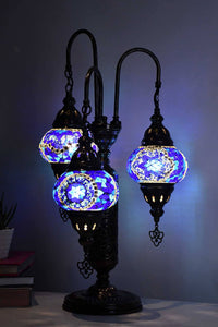 Turkish Mosaic Table Lamp Triple Medium Blue Mixed Lighting Sydney Grand Bazaar 