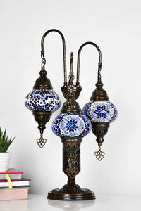 Turkish Mosaic Table Lamp Triple Medium Blue Mixed Lighting Sydney Grand Bazaar 