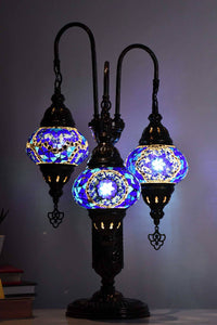 Turkish Mosaic Table Lamp Triple Medium Blue Mixed Lighting Sydney Grand Bazaar 