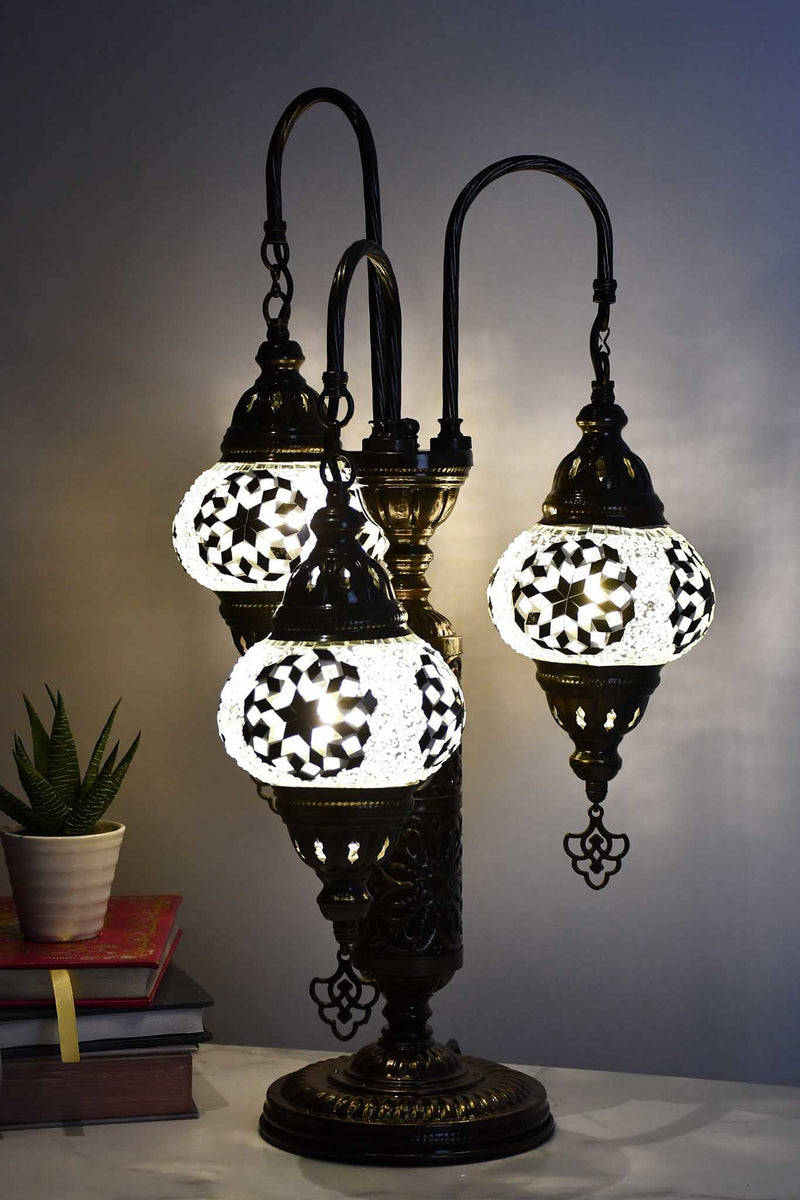 Turkish Mosaic Table Lamp Triple Medium Clear Black Star Lighting Sydney Grand Bazaar 