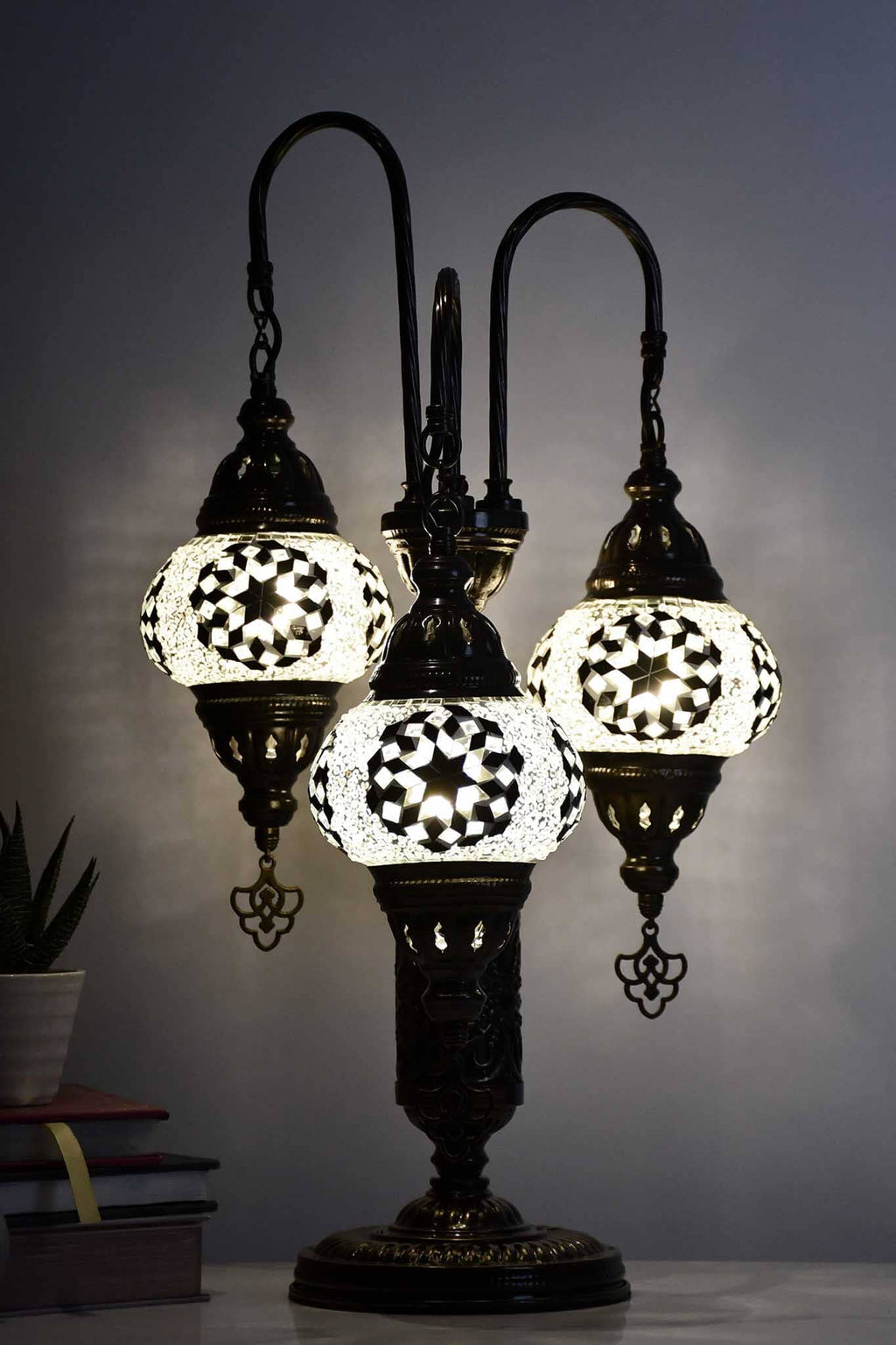 Turkish Mosaic Table Lamp Triple Medium Clear Black Star Lighting Sydney Grand Bazaar 
