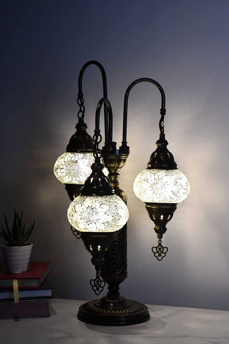 Turkish Mosaic Table Lamp Triple Medium Clear White Star Lighting Sydney Grand Bazaar 