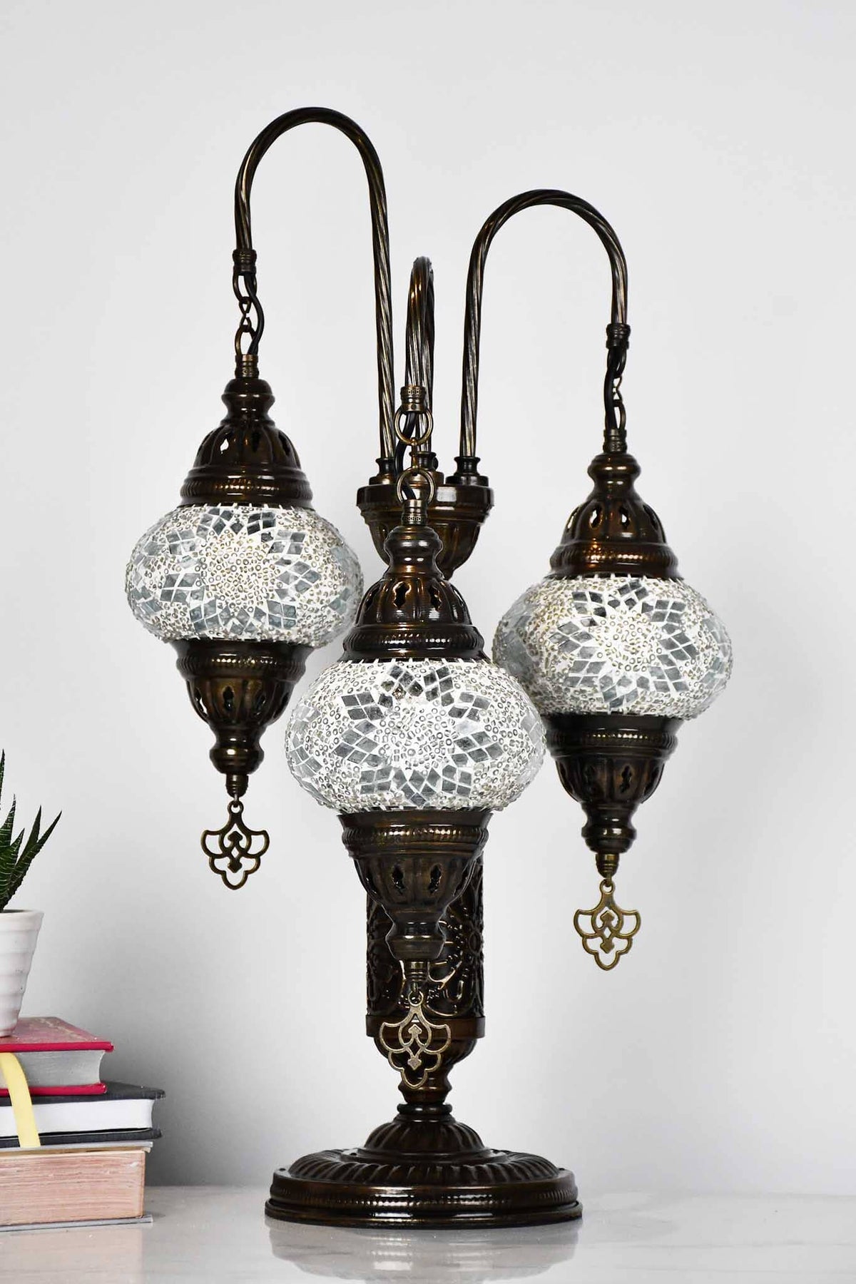 Turkish Mosaic Table Lamp Triple Medium Clear White Star Lighting Sydney Grand Bazaar 