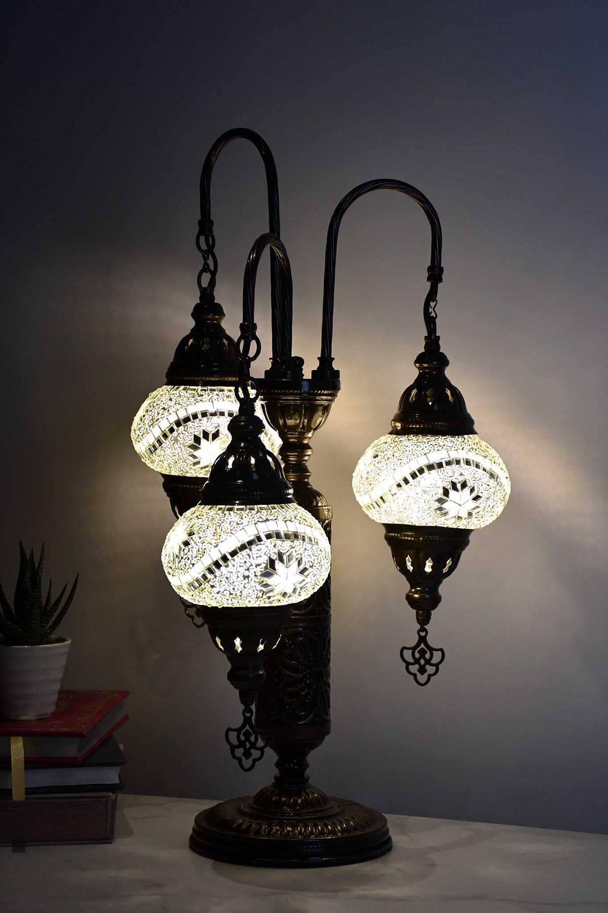 Turkish Mosaic Table Lamp Triple Medium Clear White Wave Lighting Sydney Grand Bazaar 