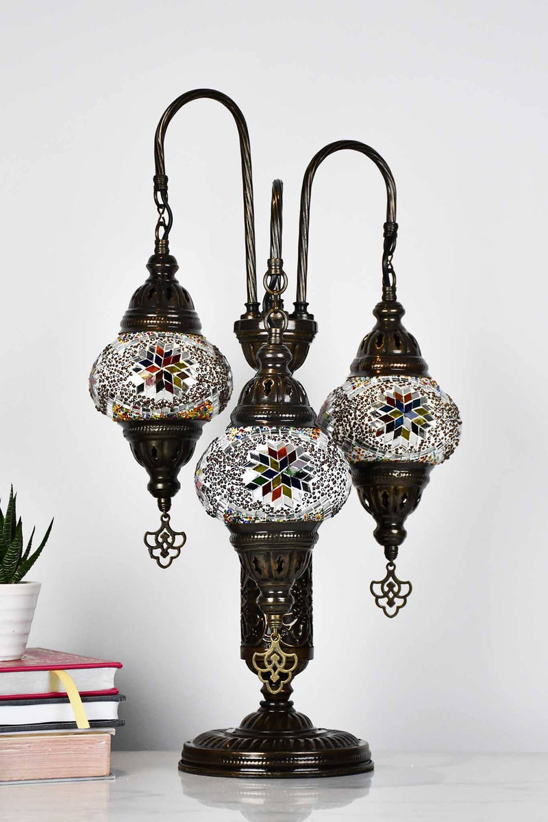 Turkish Mosaic Table Lamp Triple Medium Colourful Arch Maroon Lighting Sydney Grand Bazaar 