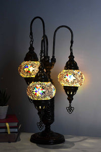 Turkish Mosaic Table Lamp Triple Medium Colourful Arch Maroon Lighting Sydney Grand Bazaar 