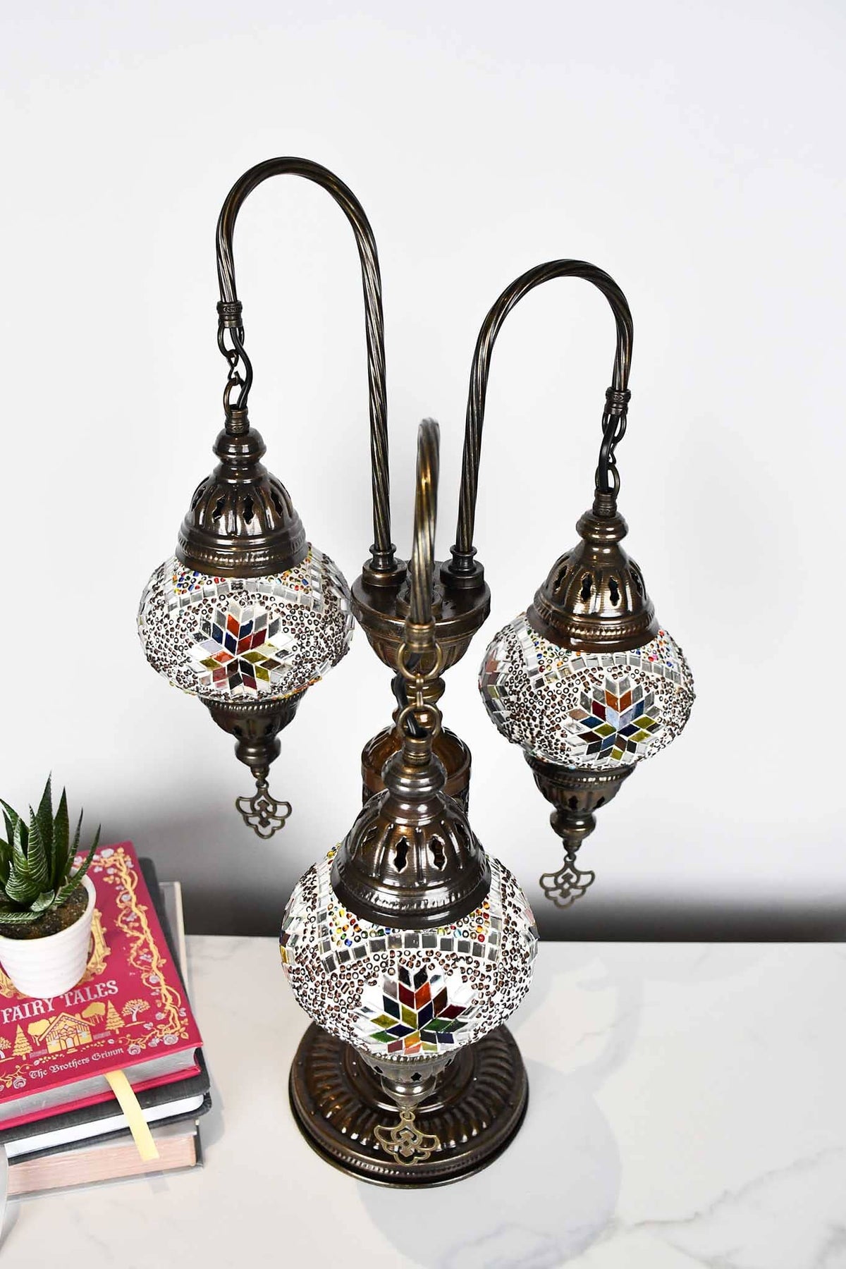 Turkish Mosaic Table Lamp Triple Medium Colourful Arch Maroon Lighting Sydney Grand Bazaar 