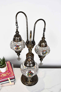 Turkish Mosaic Table Lamp Triple Medium Colourful Arch Maroon Lighting Sydney Grand Bazaar 