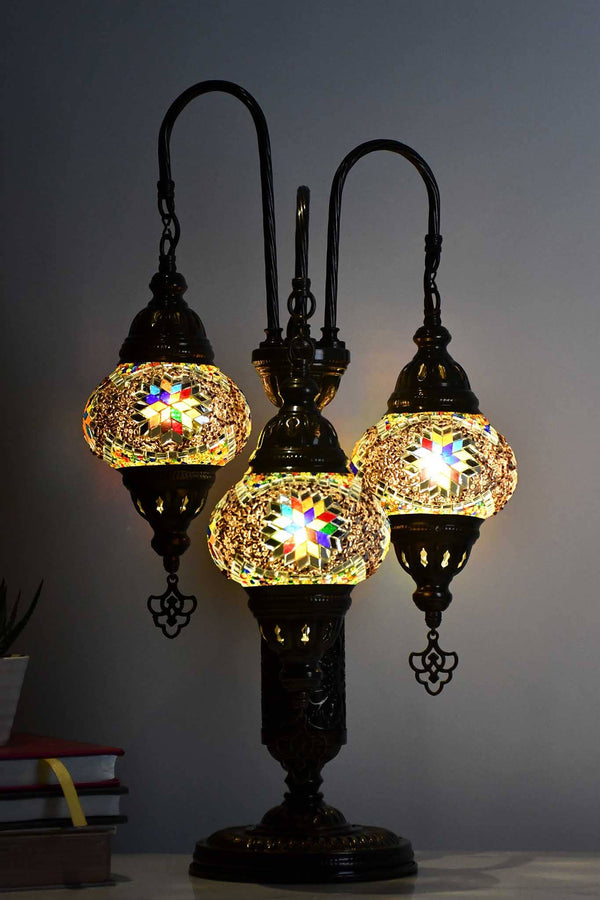 Turkish Mosaic Table Lamp Triple Medium Colourful Arch Maroon Lighting Sydney Grand Bazaar 