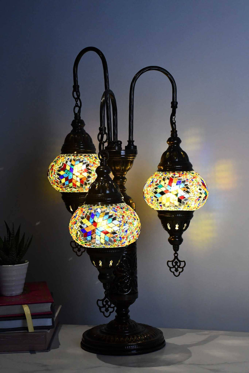 Turkish Mosaic Table Lamp Triple Medium Colourful Beads Star Lighting Sydney Grand Bazaar 