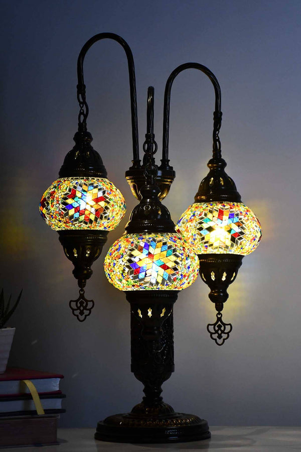 Turkish Mosaic Table Lamp Triple Medium Colourful Beads Star Lighting Sydney Grand Bazaar 