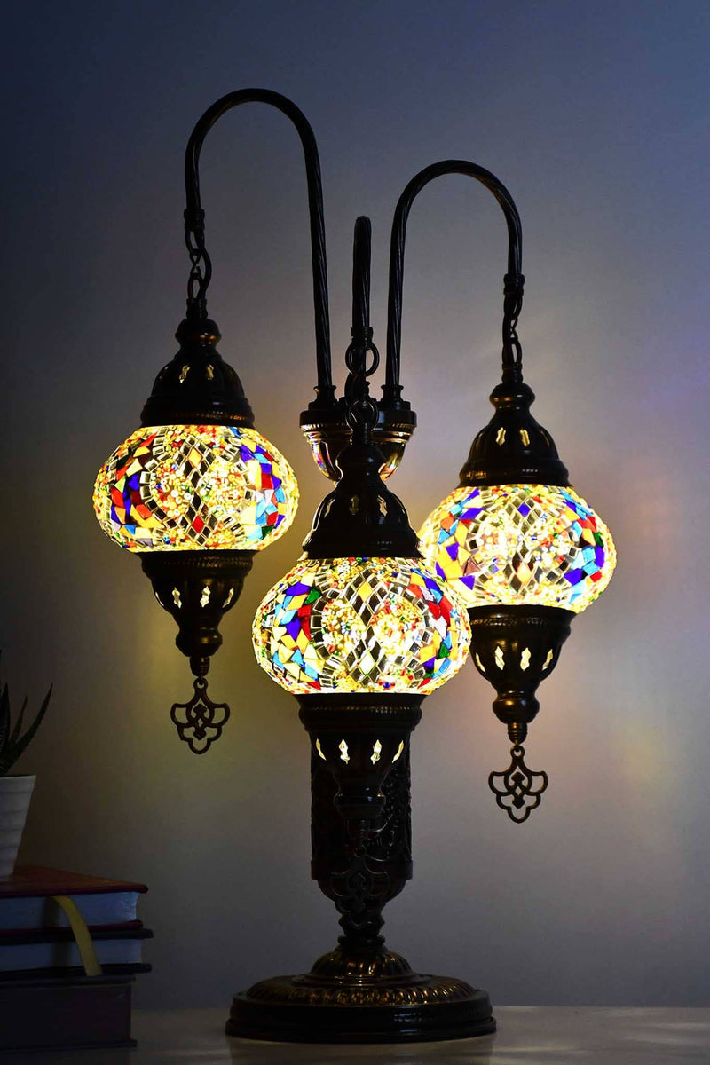 Turkish Mosaic Table Lamp Triple Medium Colourful Diamond Lighting Sydney Grand Bazaar 