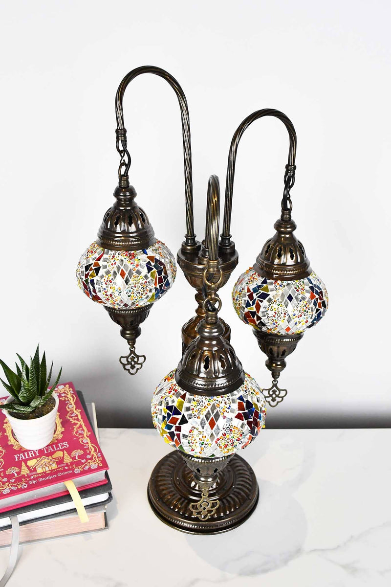 Turkish Mosaic Table Lamp Triple Medium Colourful Diamond Lighting Sydney Grand Bazaar 