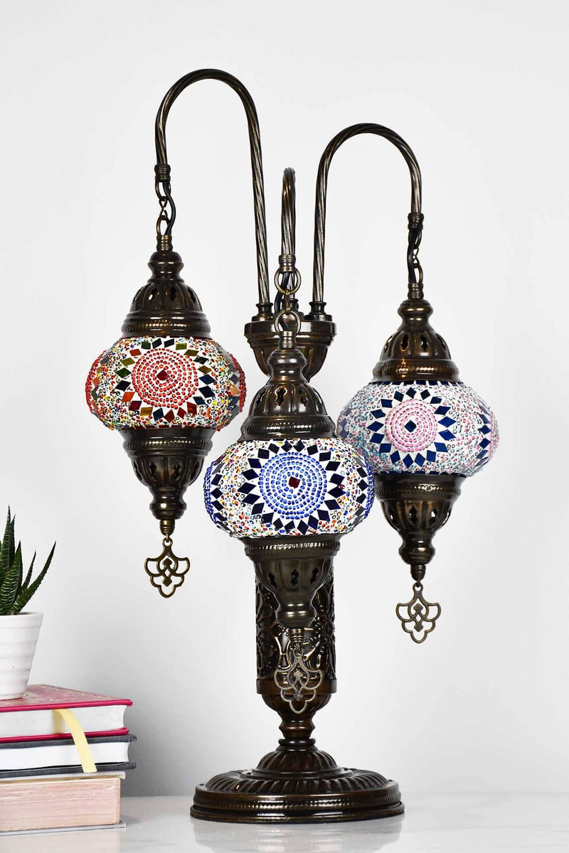 Turkish Mosaic Table Lamp Triple Medium Colourful Round Star Lighting Sydney Grand Bazaar 