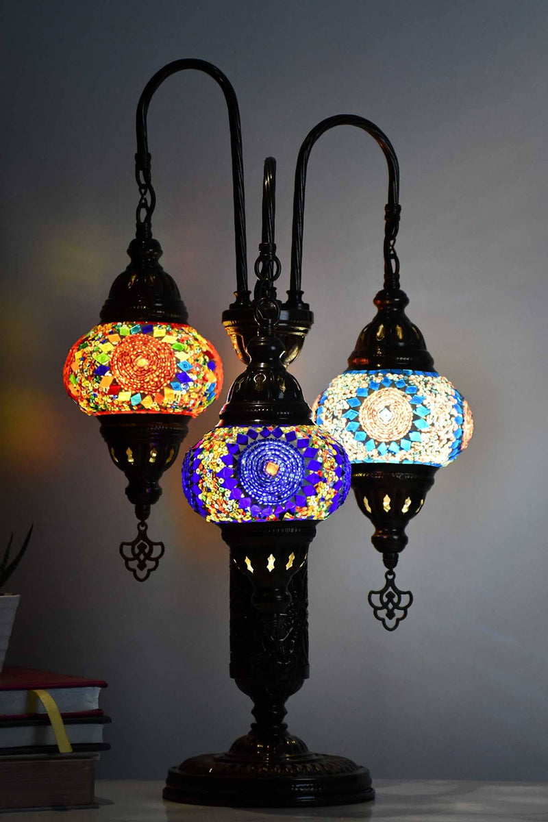Turkish Mosaic Table Lamp Triple Medium Colourful Round Star Lighting Sydney Grand Bazaar 