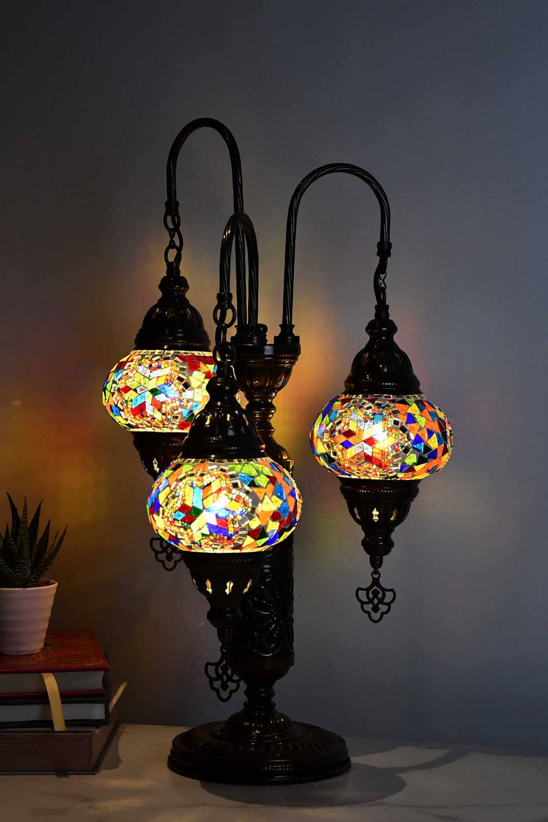 Turkish Mosaic Table Lamp Triple Medium Colourful Star Lighting Sydney Grand Bazaar 