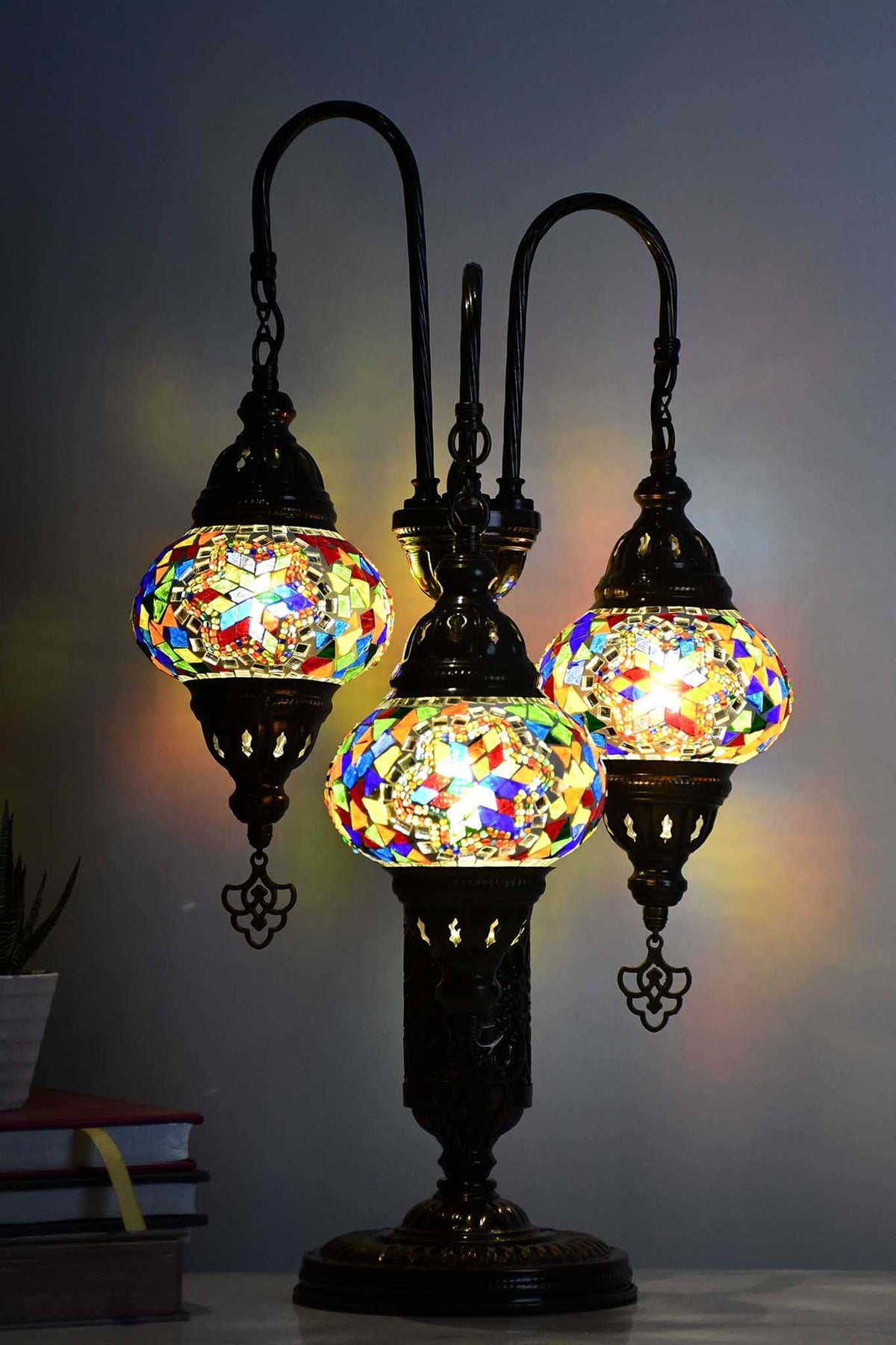 Turkish Mosaic Table Lamp Triple Medium Colourful Star Lighting Sydney Grand Bazaar 