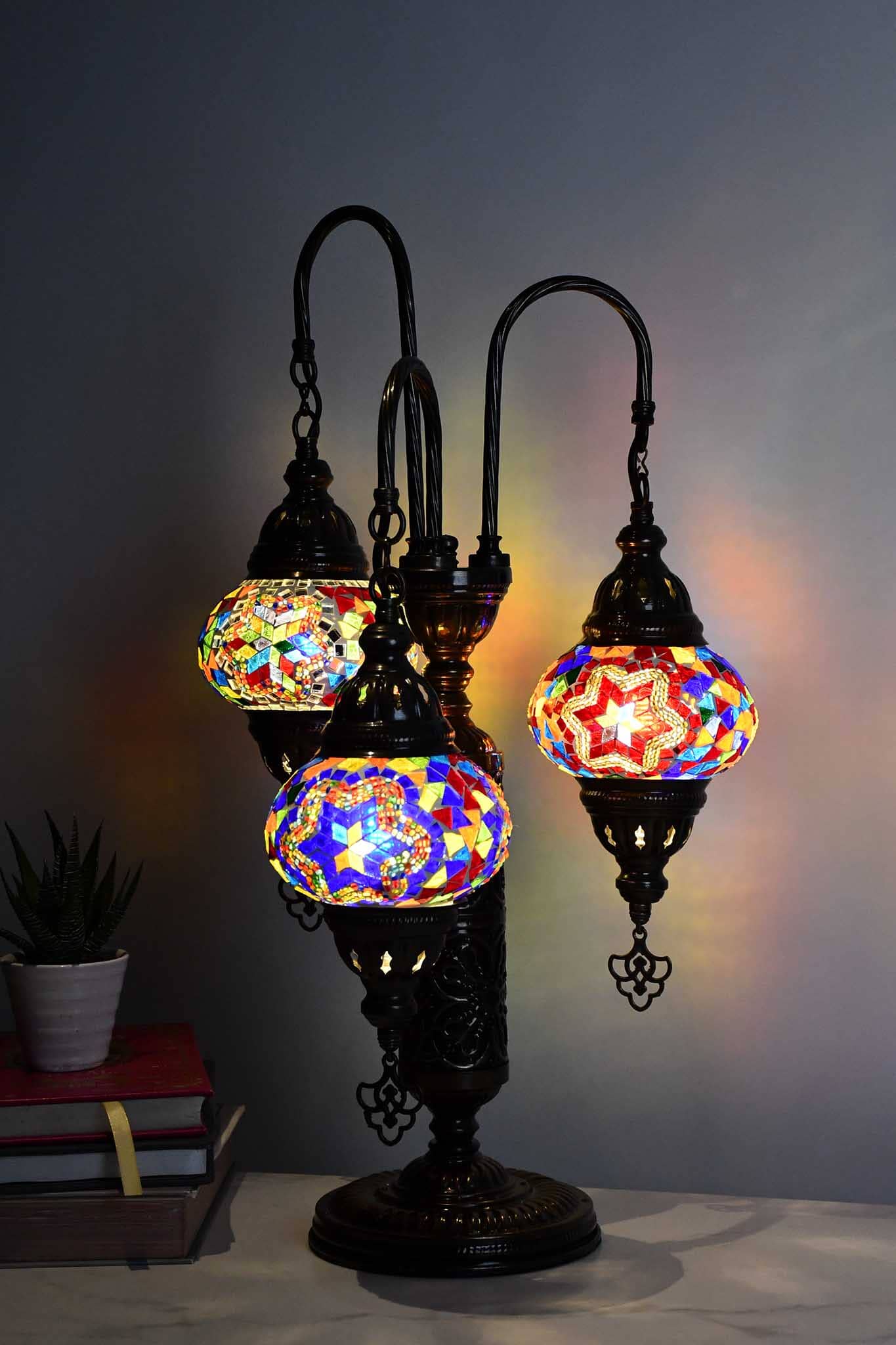 Turkish Table Lamp Triple Medium Colourful Star Mixed Home Decor Sydney Grand Bazaar