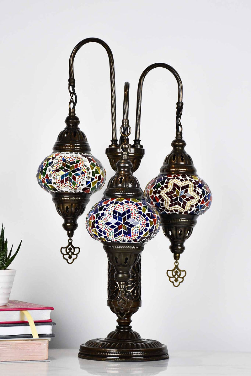 Turkish Mosaic Table Lamp Triple Medium Colourful Star Mixed Lighting Sydney Grand Bazaar 