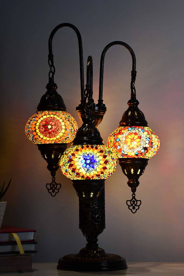 Turkish Mosaic Table Lamp Triple Medium Colourful Star Mixed Lighting Sydney Grand Bazaar 