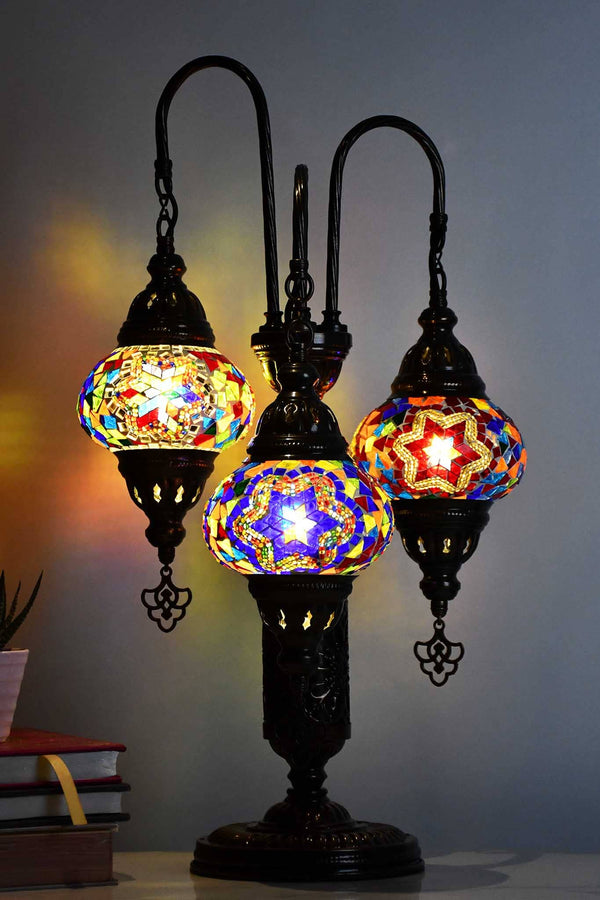 Turkish Mosaic Table Lamp Triple Medium Colourful Star Mixed Lighting Sydney Grand Bazaar 