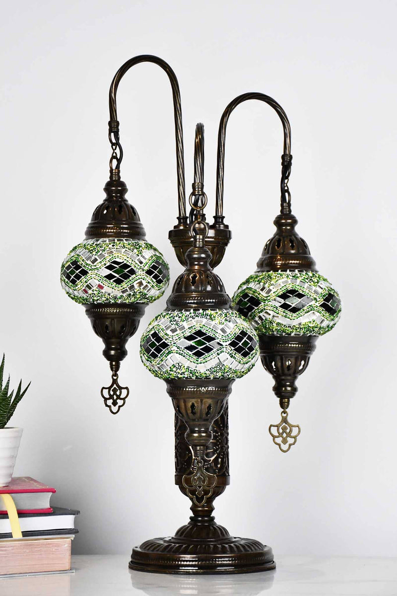 Turkish Mosaic Table Lamp Triple Medium Green Kilim Lighting Sydney Grand Bazaar 