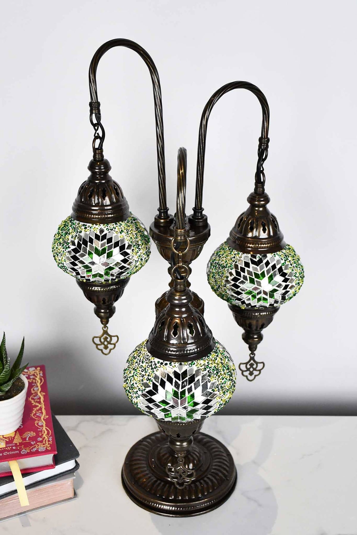 Turkish Mosaic Table Lamp Triple Medium Green Star Beads Lighting Sydney Grand Bazaar 