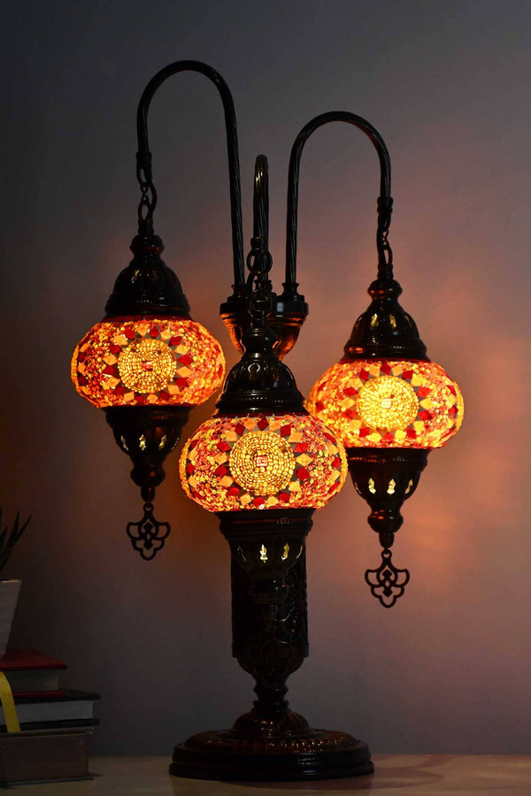 Turkish Mosaic Table Lamp Triple Medium Orange Round Star Lighting Sydney Grand Bazaar 