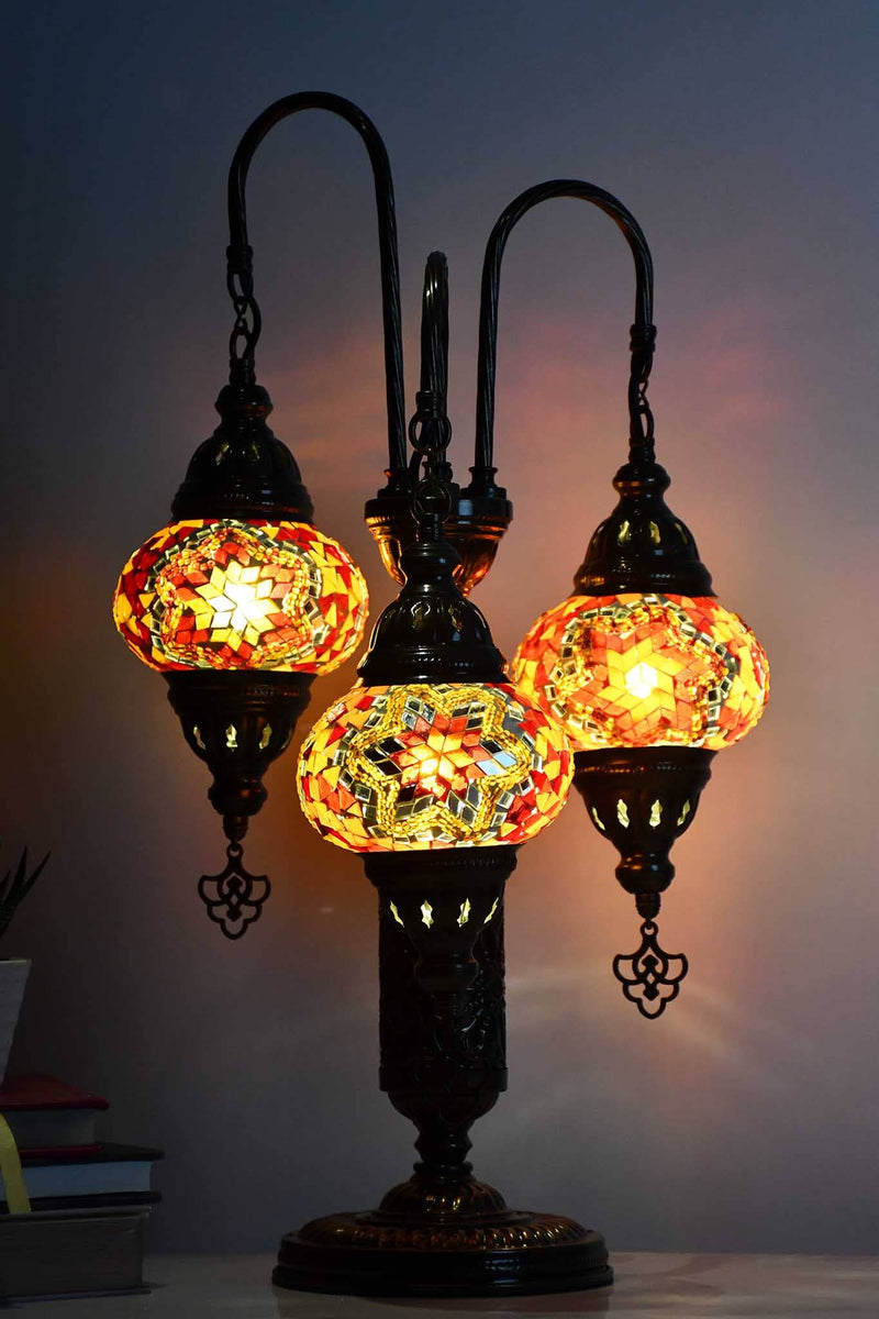 Turkish Mosaic Table Lamp Triple Medium Orange Star Mixed Lighting Sydney Grand Bazaar 