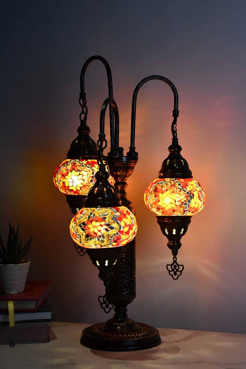 Turkish Mosaic Table Lamp Triple Medium Orange Star Mixed Lighting Sydney Grand Bazaar 