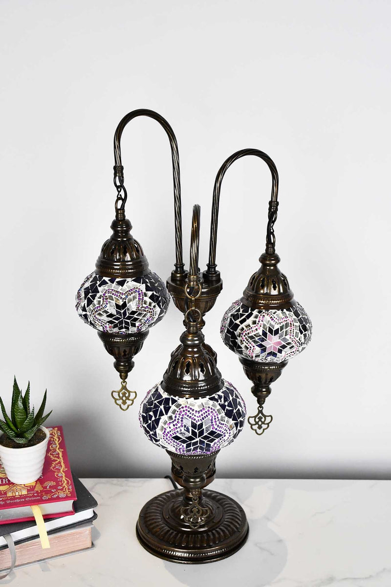 Turkish Mosaic Table Lamp Triple Medium Purple Star Mixed Lighting Sydney Grand Bazaar 
