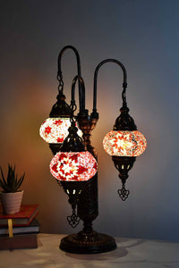 Turkish Mosaic Table Lamp Triple Medium Red Pink Mixed Lighting Sydney Grand Bazaar 