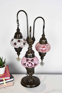 Turkish Mosaic Table Lamp Triple Medium Red Pink Mixed Lighting Sydney Grand Bazaar 