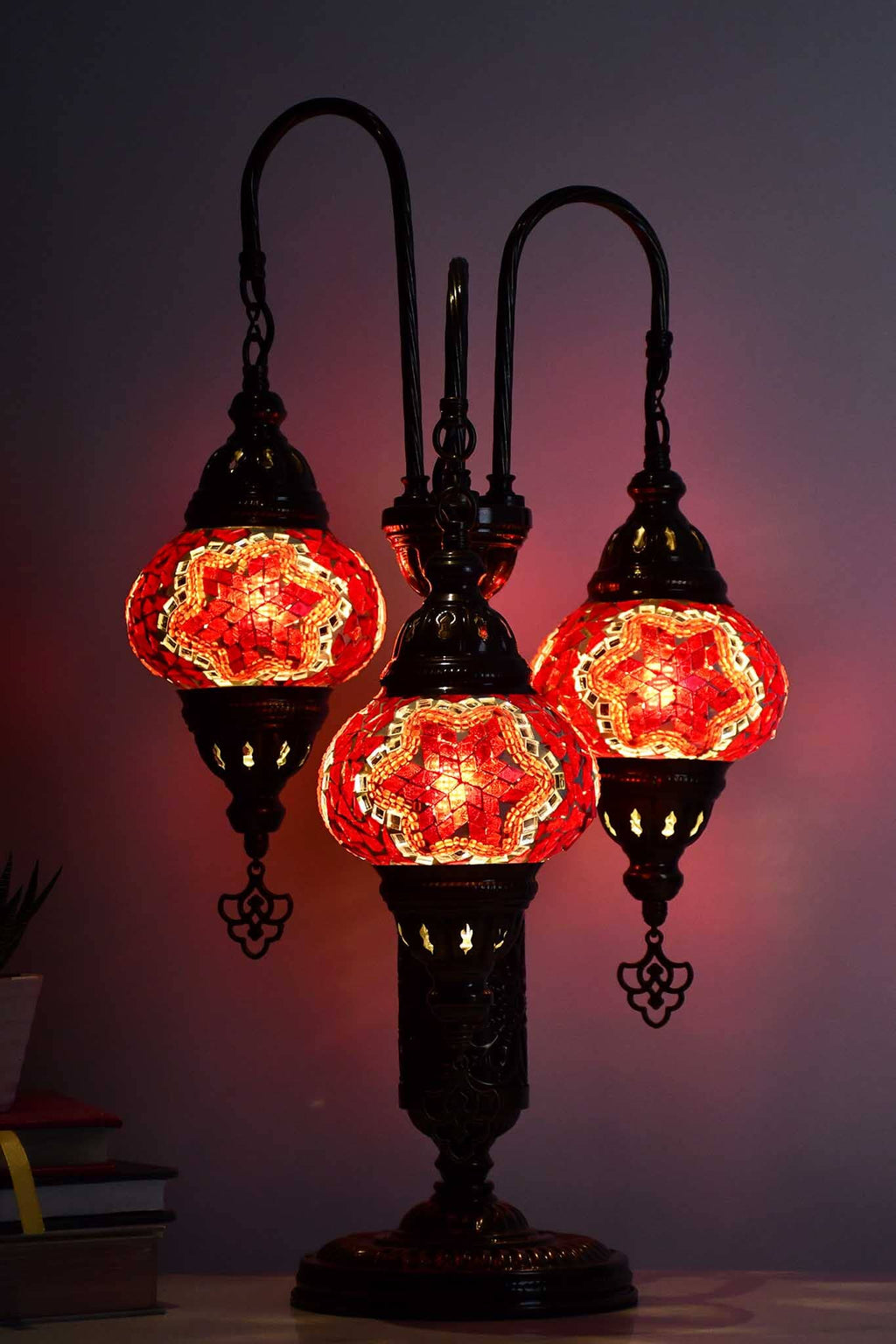 Turkish Mosaic Table Lamp Triple Medium Red Star Lighting Sydney Grand Bazaar 