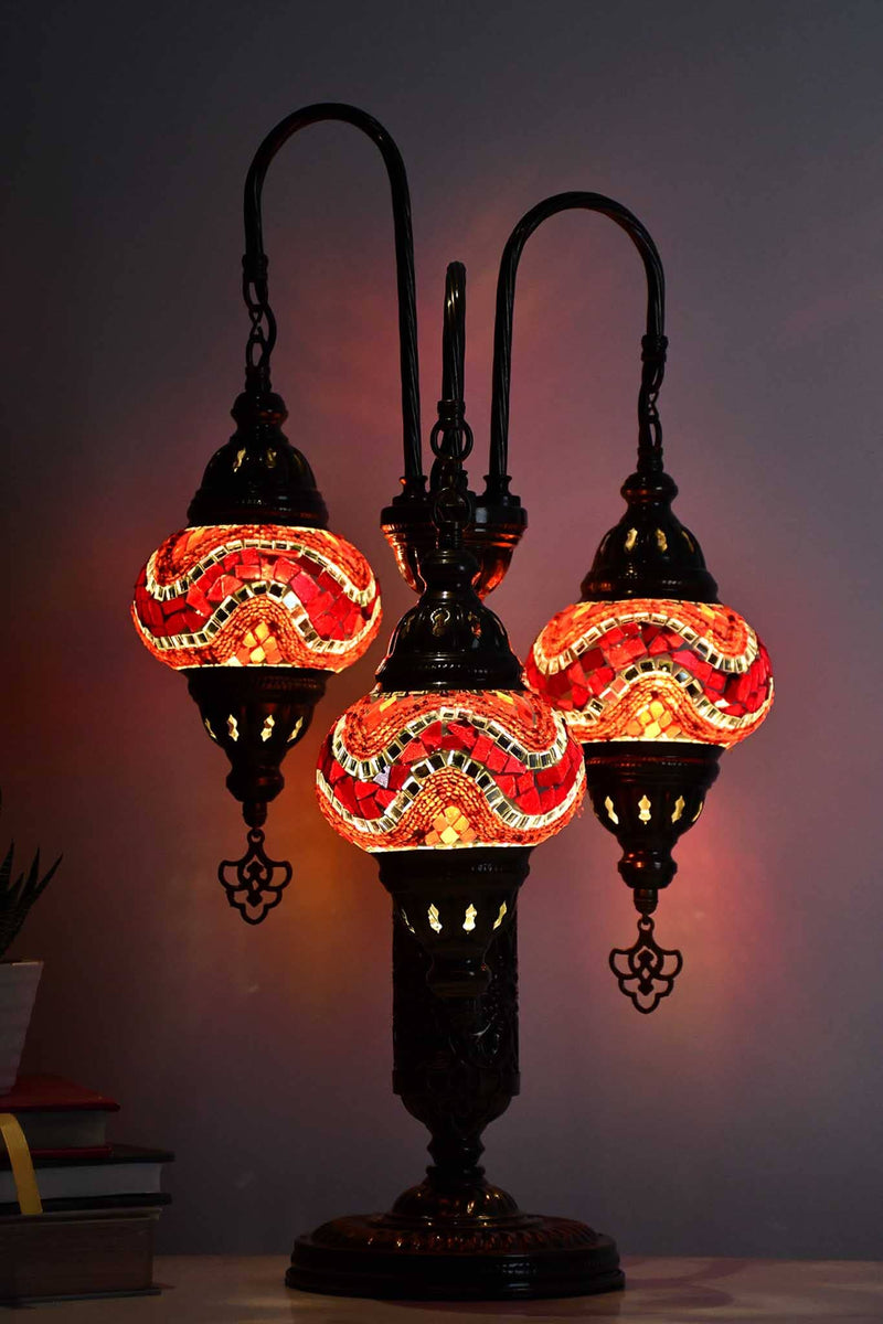 Turkish Mosaic Table Lamp Triple Medium Red Zigzag Lighting Sydney Grand Bazaar 