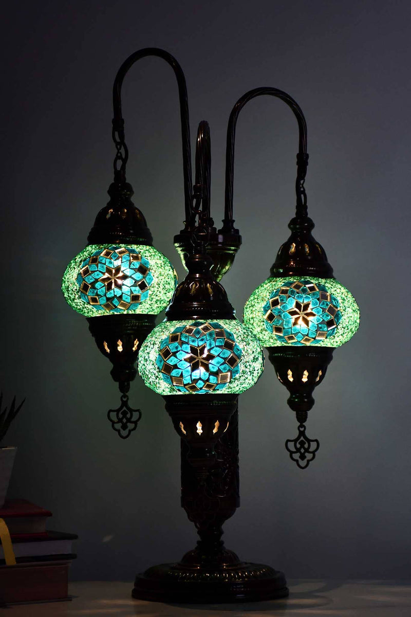 Turkish Mosaic Table Lamp Triple Medium Sea Green Star Lighting Sydney Grand Bazaar 