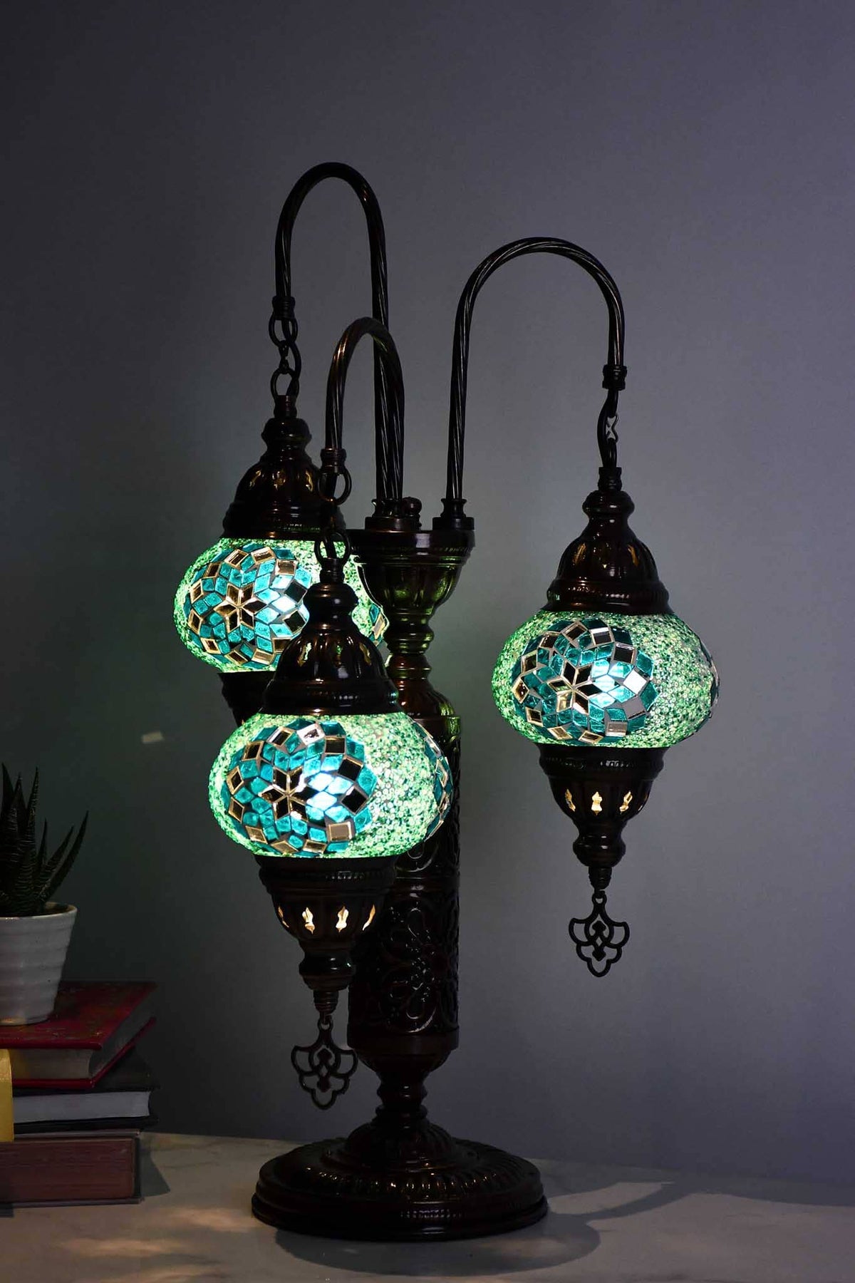 Turkish Mosaic Table Lamp Triple Medium Sea Green Star Lighting Sydney Grand Bazaar 