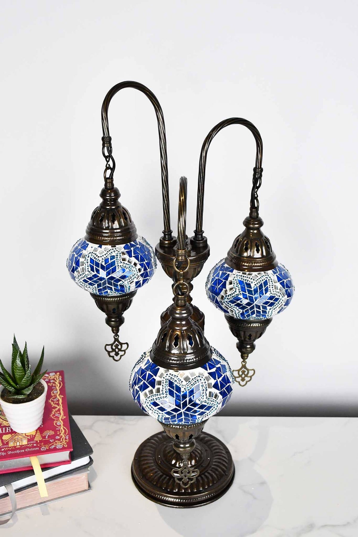 Turkish Mosaic Table Lamp Triple Medium Turquoise Star Lighting Sydney Grand Bazaar 