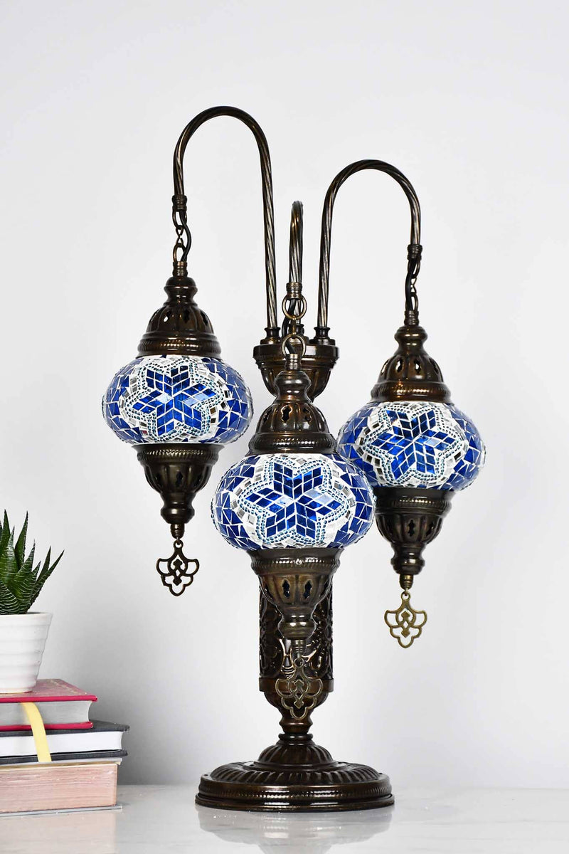 Turkish Mosaic Table Lamp Triple Medium Turquoise Star Lighting Sydney Grand Bazaar 