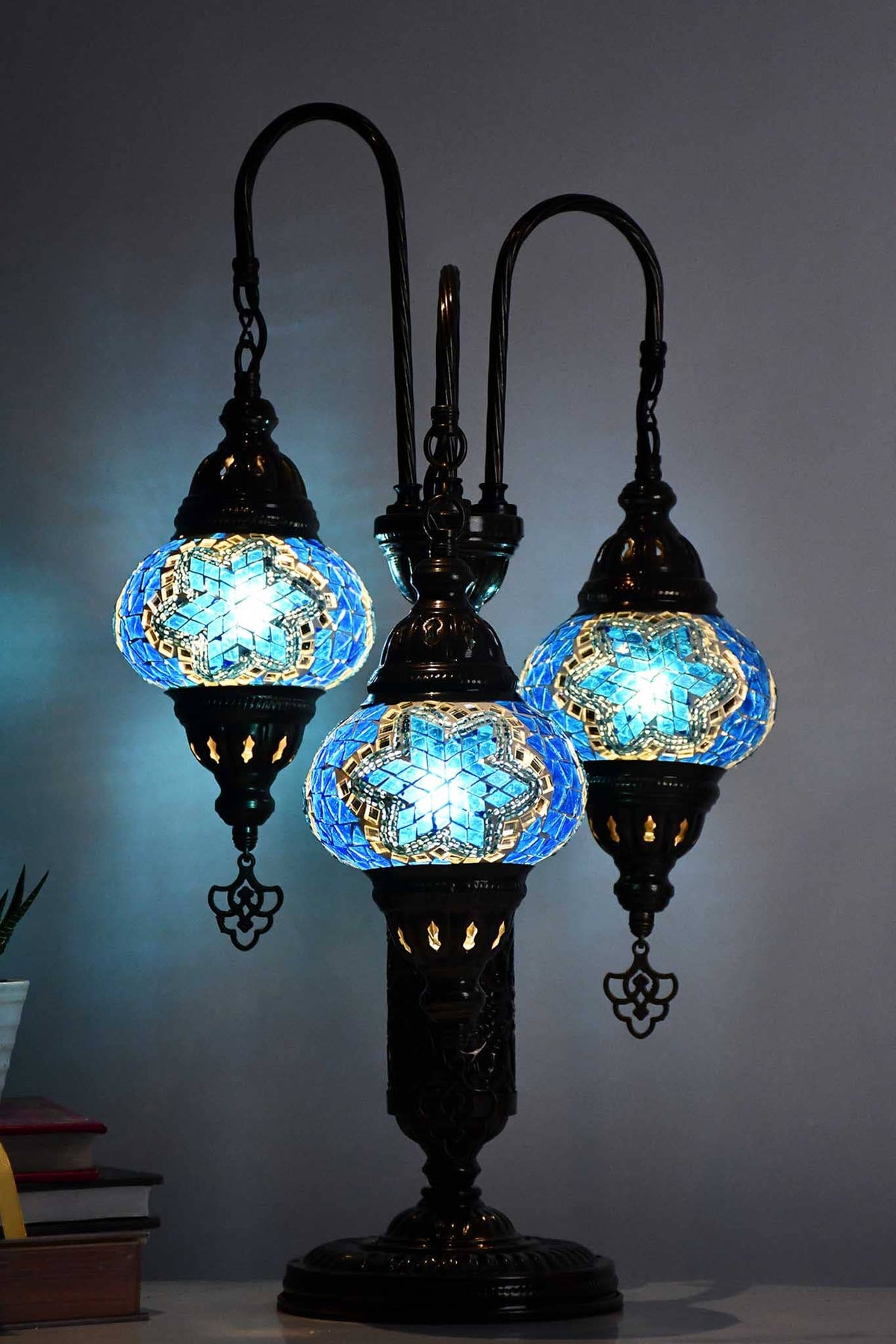 Turkish Mosaic Table Lamp Triple Medium Turquoise Star Lighting Sydney Grand Bazaar 